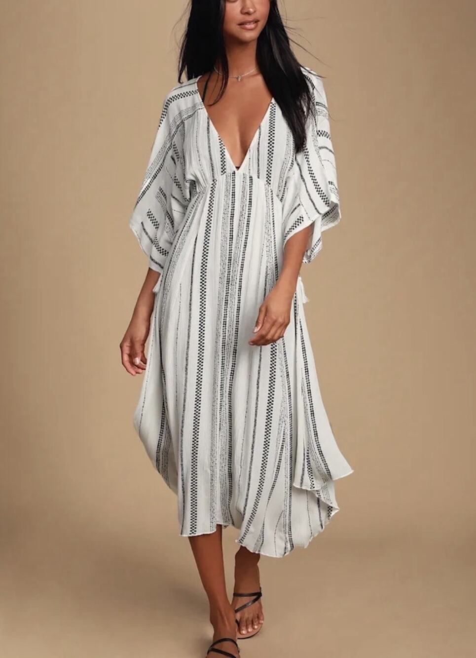 NWT Lulus Augus Santas Black And White Boho Mid Maxi Dress Swim Cover XS